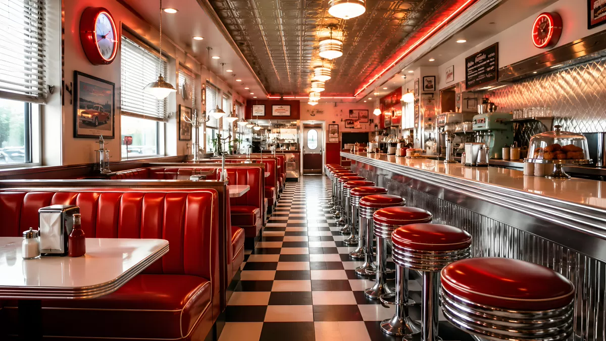 Klassisches amerikanisches Diner mit roten Ledersitzen
