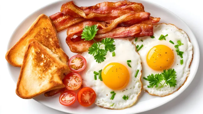 Klassisches amerikanisches Frühstück mit Spiegelei und Bacon