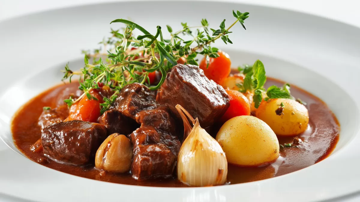 Klassisches Auberginen Rindergulasch mit Kräutern