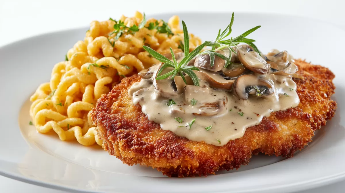 Klassisches Jägerschnitzel mit Spätzle und Pilzsoße