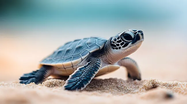 Kleine Meeresschildkröte am Sandstrand