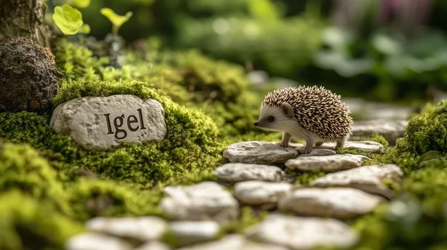 Kleiner Igel auf moosigem Waldpfad
