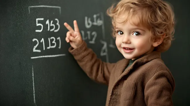 Kleiner Junge lernt Mathematik an der Tafel