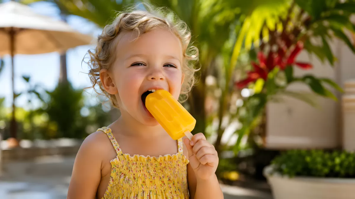 Kleinkind genießt Eis am Stiel im Sommer