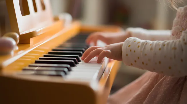 Kleinkind spielt auf kindgerechtem Klavier