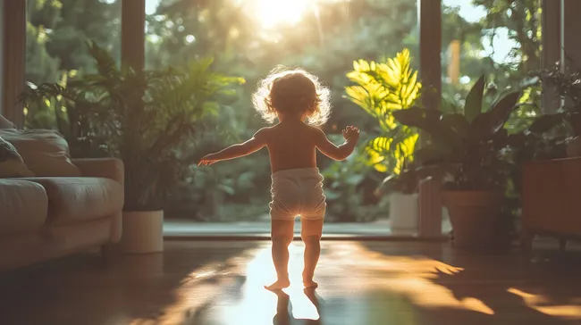 Kleinkind tanzt im tropischen Licht