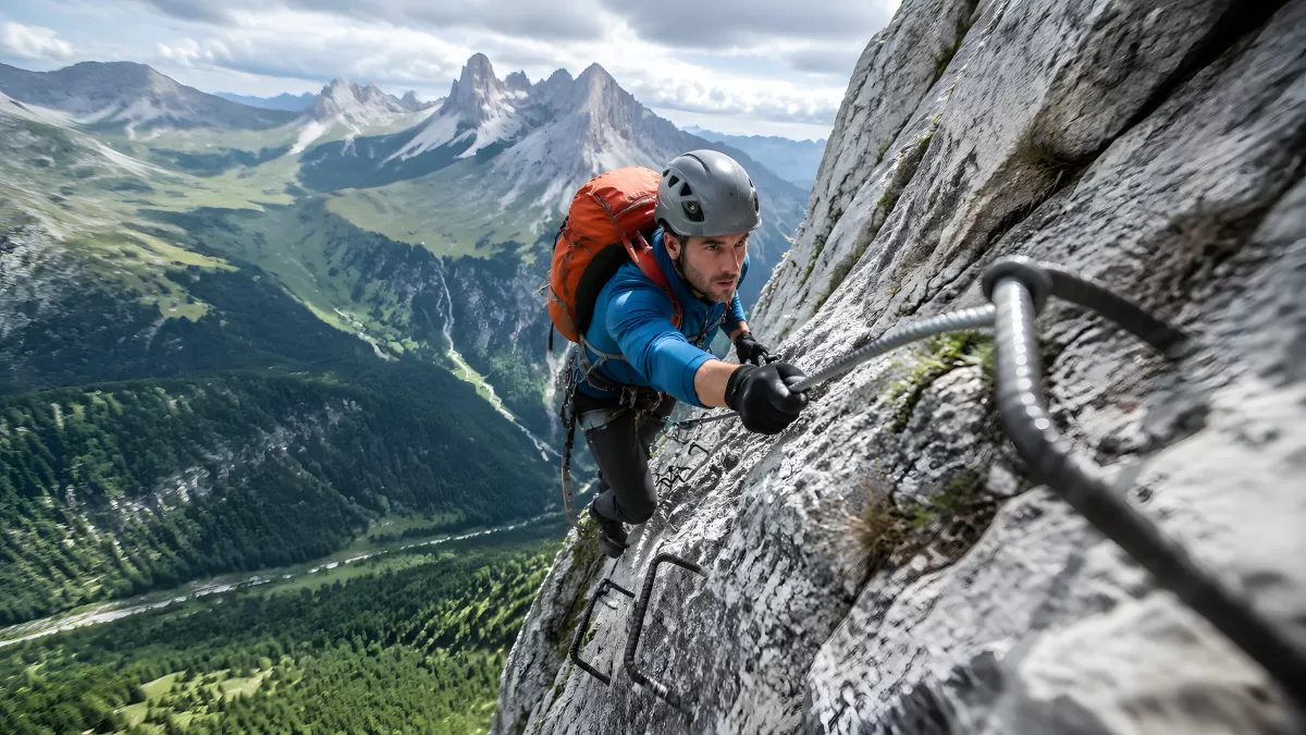 Kletterer am Klettersteig in den Dolomiten