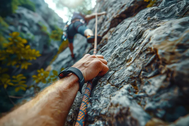 Kletterer an steiler Felswand