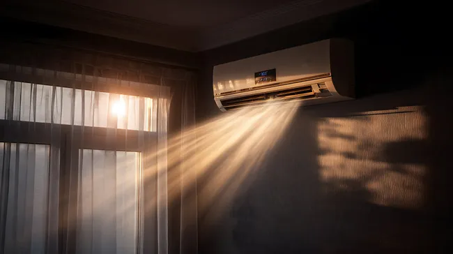 Klimaanlage mit Sonnenstrahlen im modernen Wohnzimmer