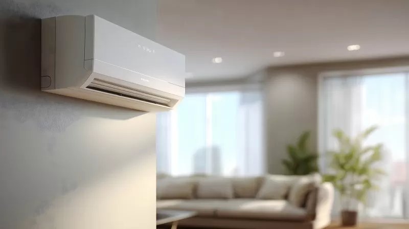 Klimagerät im modernen Innenraum auf weißer Wand