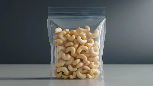 Knackig-cremige Cashewkerne in transparenter Plastikverpackung