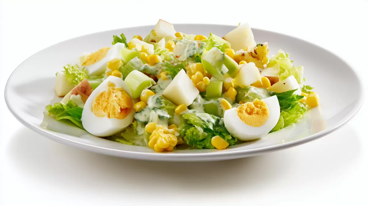 Knackiger Apfel Lauch Salat mit Ei und Mais