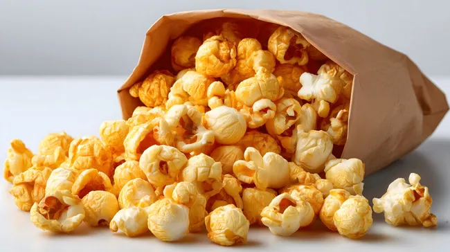 Knackiges Popcorn in brauner Papiertüte