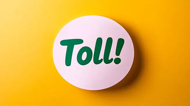 Knallgelber Hintergrund mit weißer Blase und grünem Schriftzug 'Toll!'