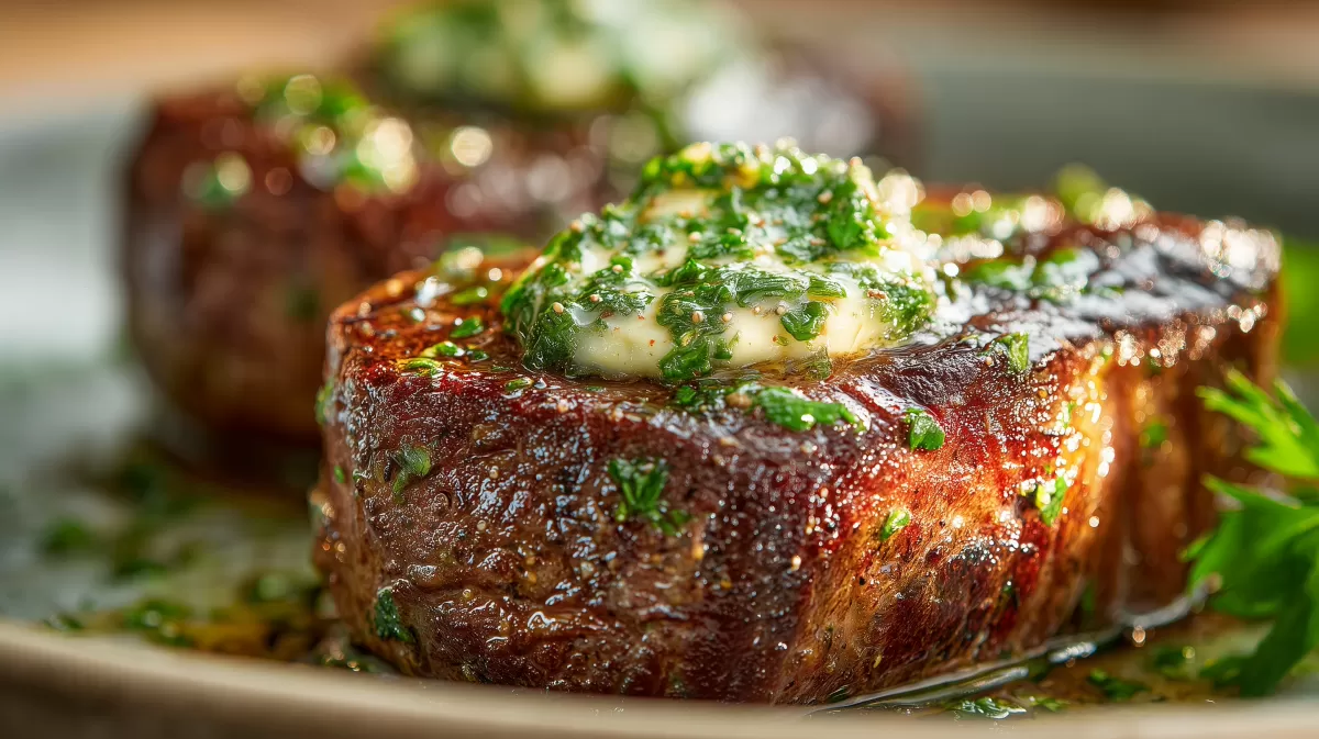 Knoblauchbutter Steak auf brasilianische Art mit Kräutern