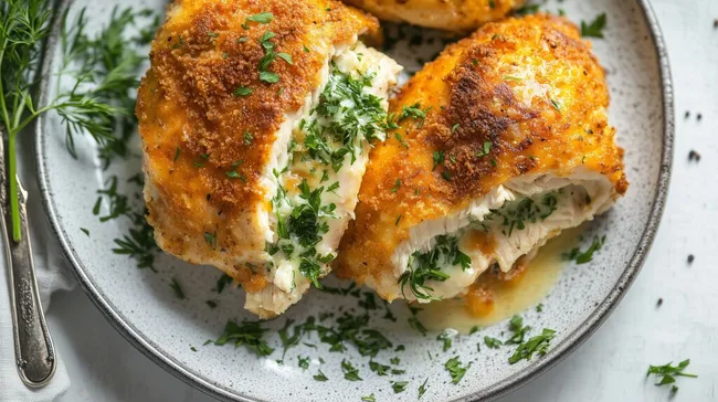 Knusprig gebratene Hähnchenkeulen mit Kräuterfüllung