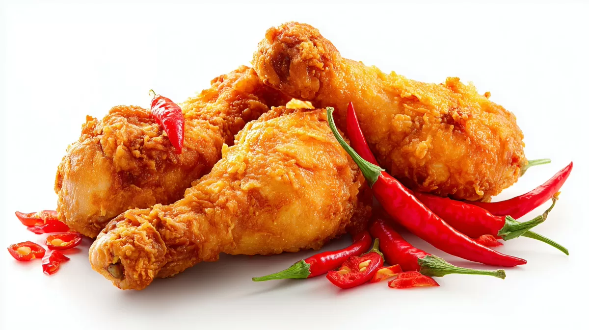 Knusprig gebratenes Hähnchenkeule mit scharfem Chilipfeffer