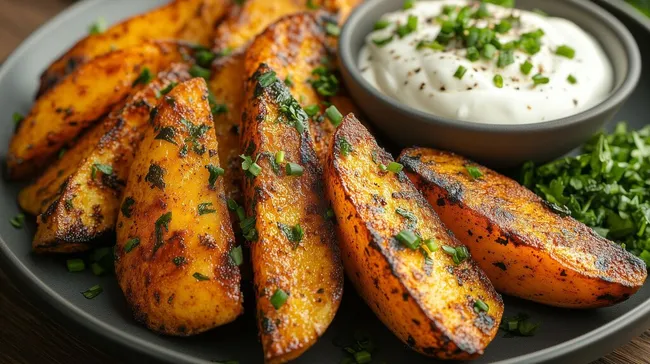 Knusprig-gewürzte Kartoffelecken mit Kräuterdip