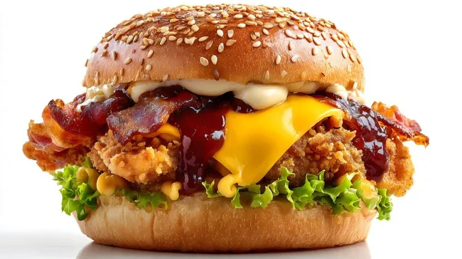 Knusprig-würziger Chicken Burger mit Bacon und Käse