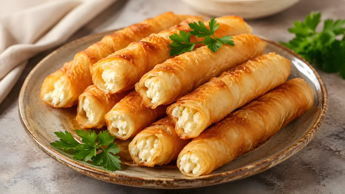 Knusprige Börek-Rollen mit Weißkäse auf Teller