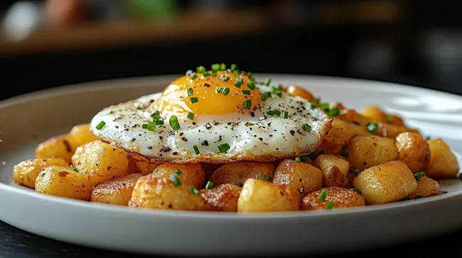 Knusprige Bratkartoffeln mit Spiegelei und frischen Kräutern