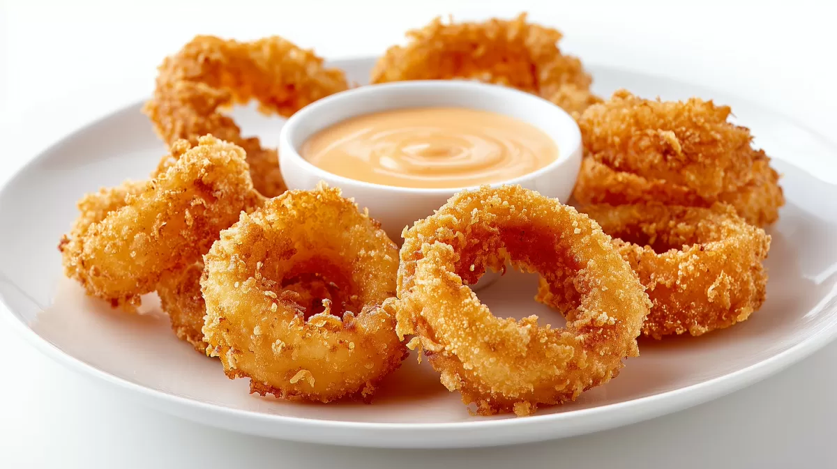 Knusprige Calamari-Ringe mit Aioli auf Teller