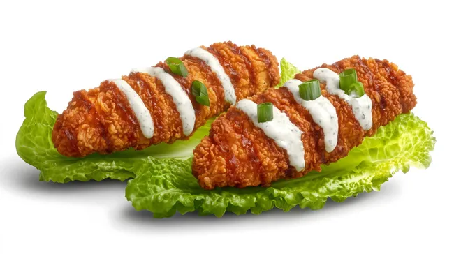 Knusprige Chicken Tenders mit Salatblättern