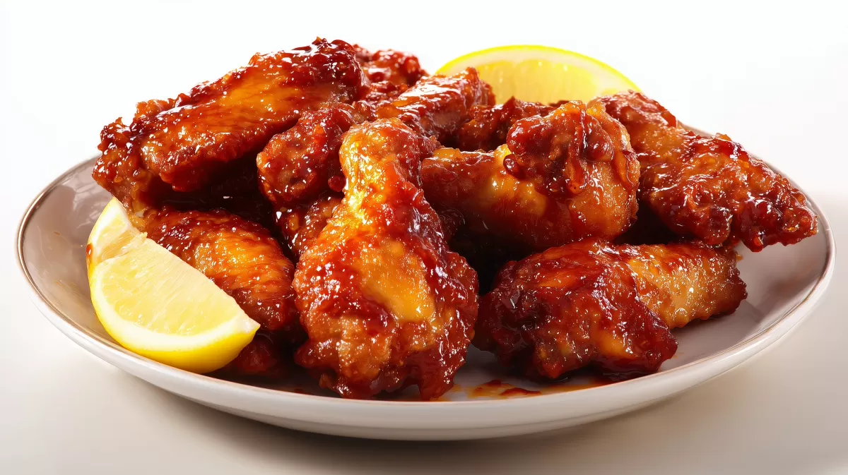 Knusprige Chickenwings classic mit BBQ-Glasur und Zitrone
