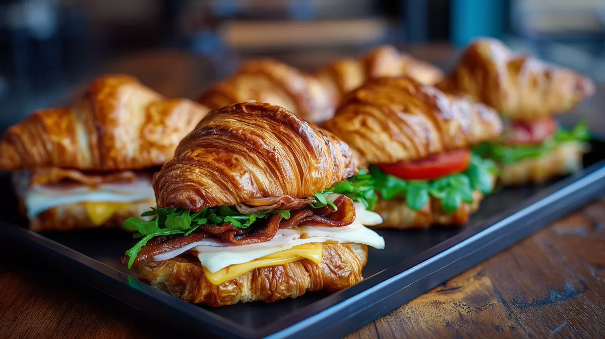 Knusprige Croissant-Sandwiches in appetitlicher Anordnung