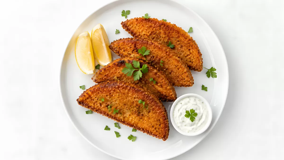 Knusprige Fischfilets mit Zitrone und Kräutersoße