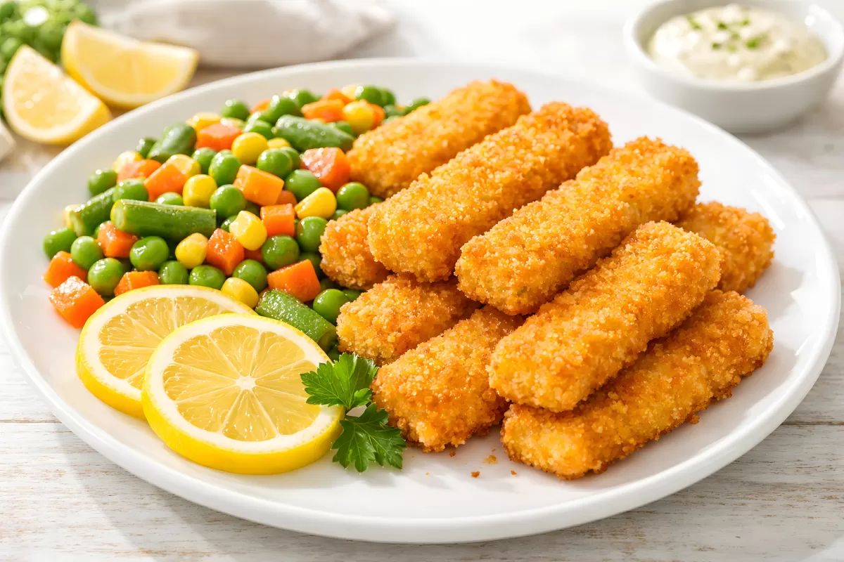 Knusprige Fischstäbchen mit Gemüsebeilage