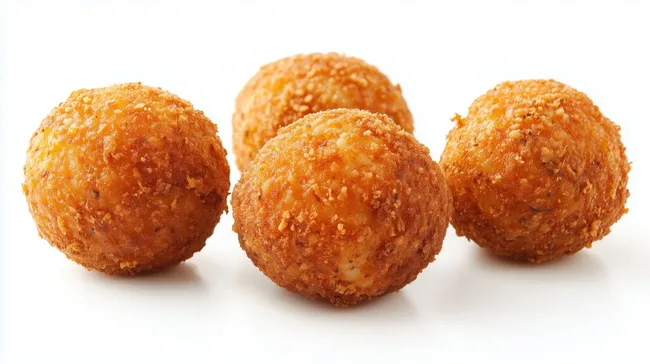 Knusprige Fleischbällchen auf weißem Hintergrund