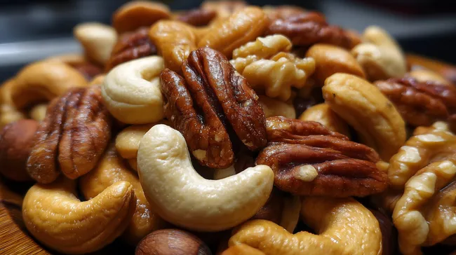 Knusprige, gemischte Nüsse in hoher Auflösung