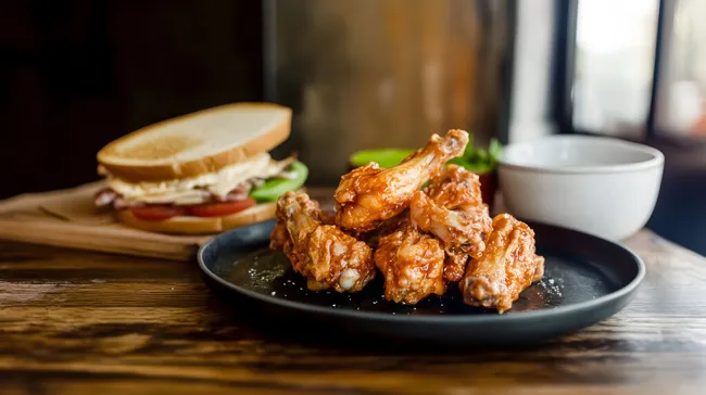 Knusprige Hähnchenflügel mit Sandwich-Snack