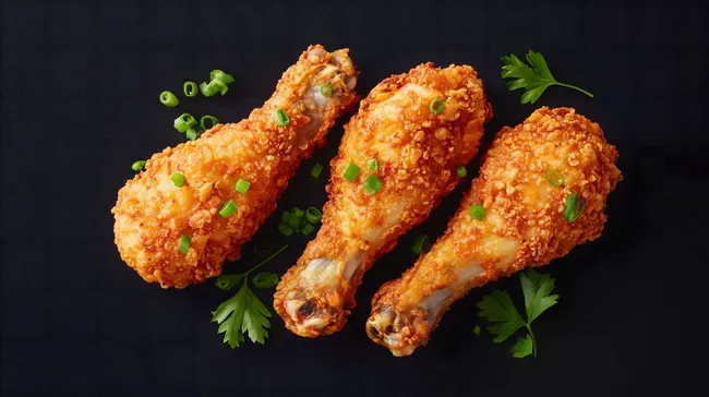 Knusprige Hähnchenkeulen mit Parmesan auf schwarzem Hintergrund