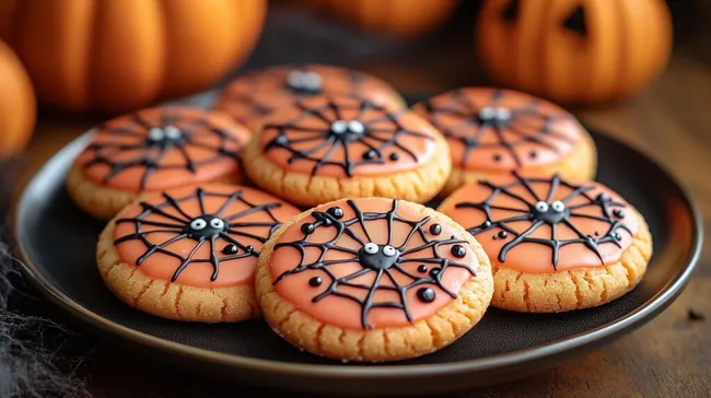 Knusprige Halloween-Kekse mit Spinnennetz-Dekor