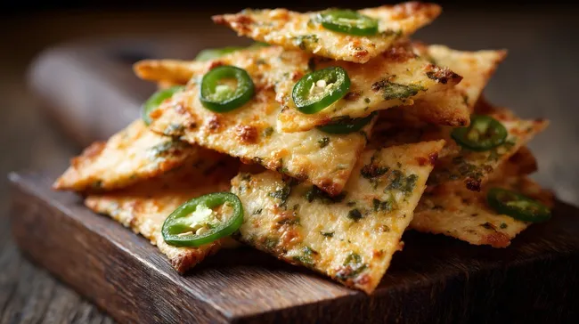 Knusprige Jalapeño-Käse-Chips als scharfes Partysnack