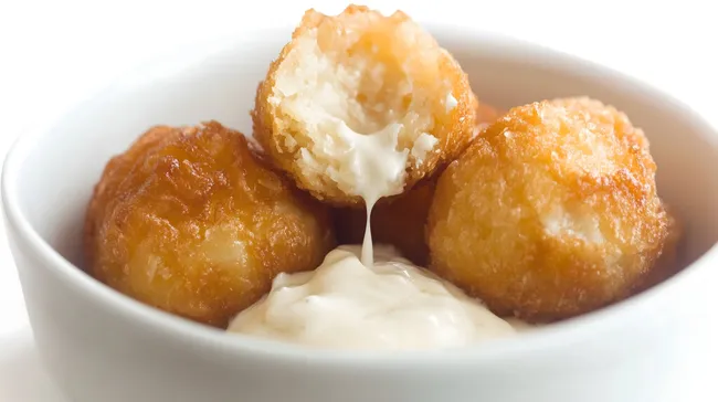 Knusprige Käsebällchen mit cremiger Dipsauce