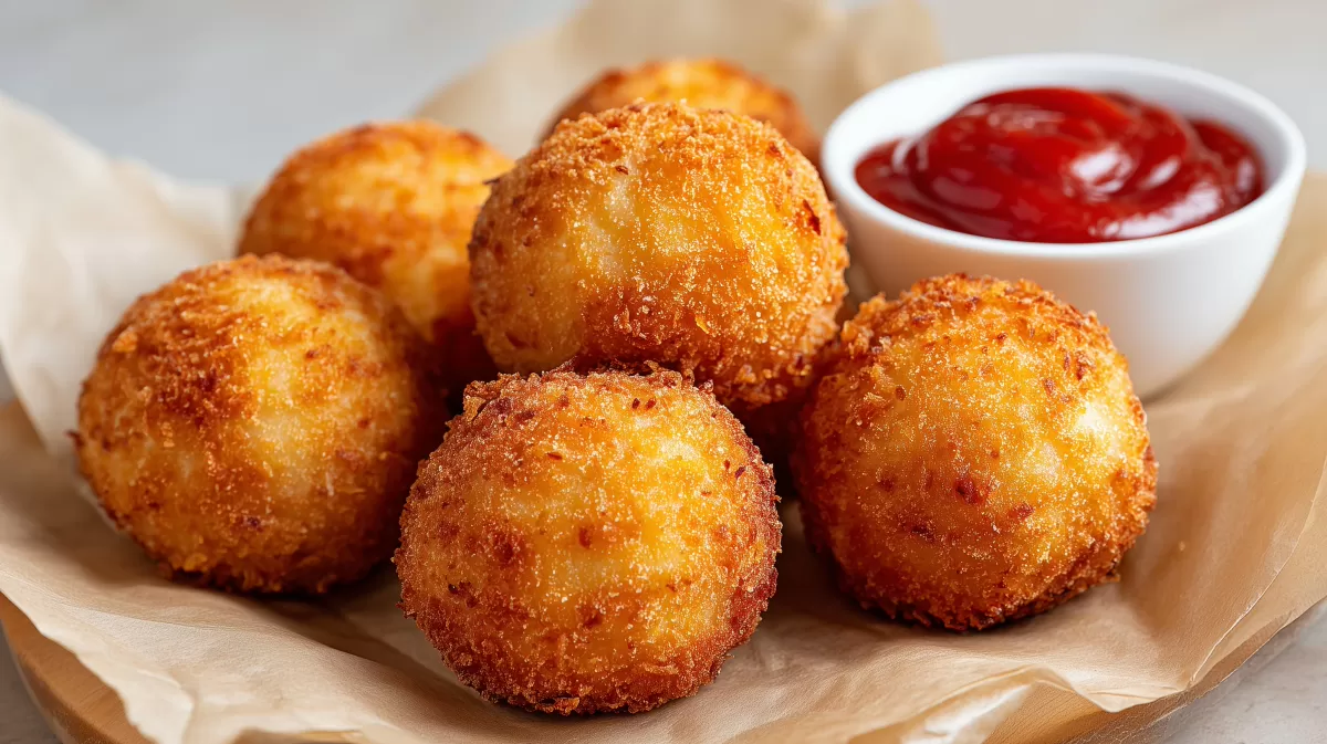 Knusprige Käseknödel mit pikanter Tomatensauce
