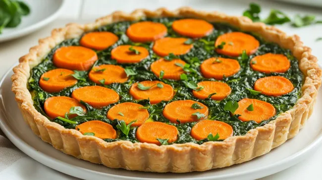 Knusprige Karotten-Spinat-Quiche mit feiner Kruste