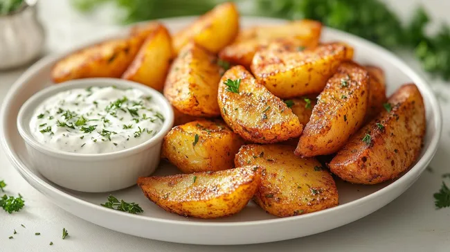 Knusprige Kartoffel-Wedges mit Kräuterdip