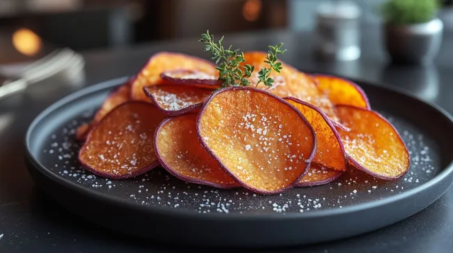 Knusprige Kartoffelchips mit Meersalz auf Teller
