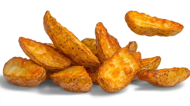 Knusprige Kartoffelecken auf weißem Hintergrund