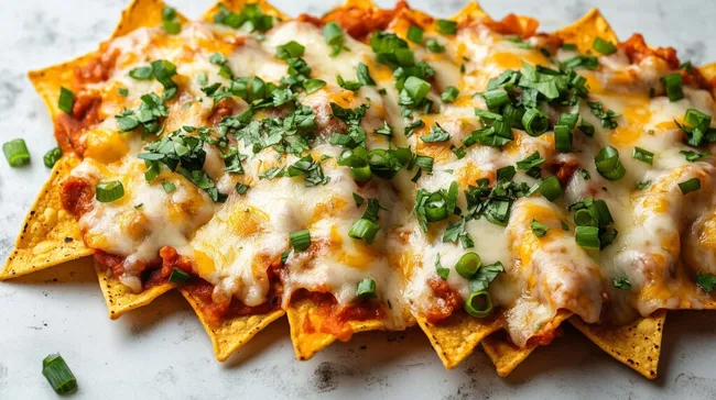 Knusprige Nachos mit schmelzendem Käse und frischen Kräutern