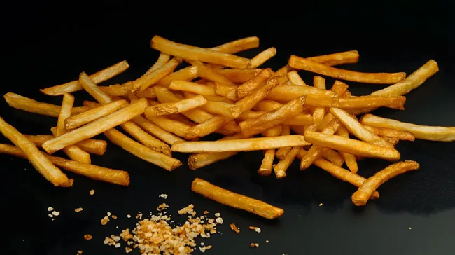 Knusprige Pommes frites auf schwarzem Hintergrund