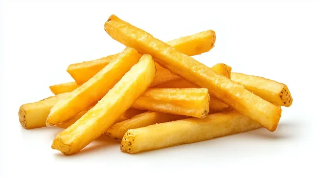 Knusprige Pommes Frites auf weißem Hintergrund