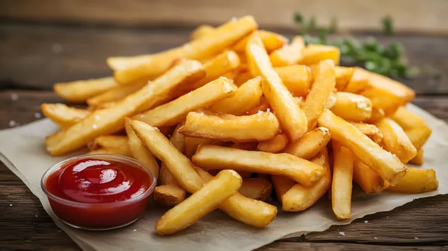 Knusprige Pommes Frites mit Ketchup