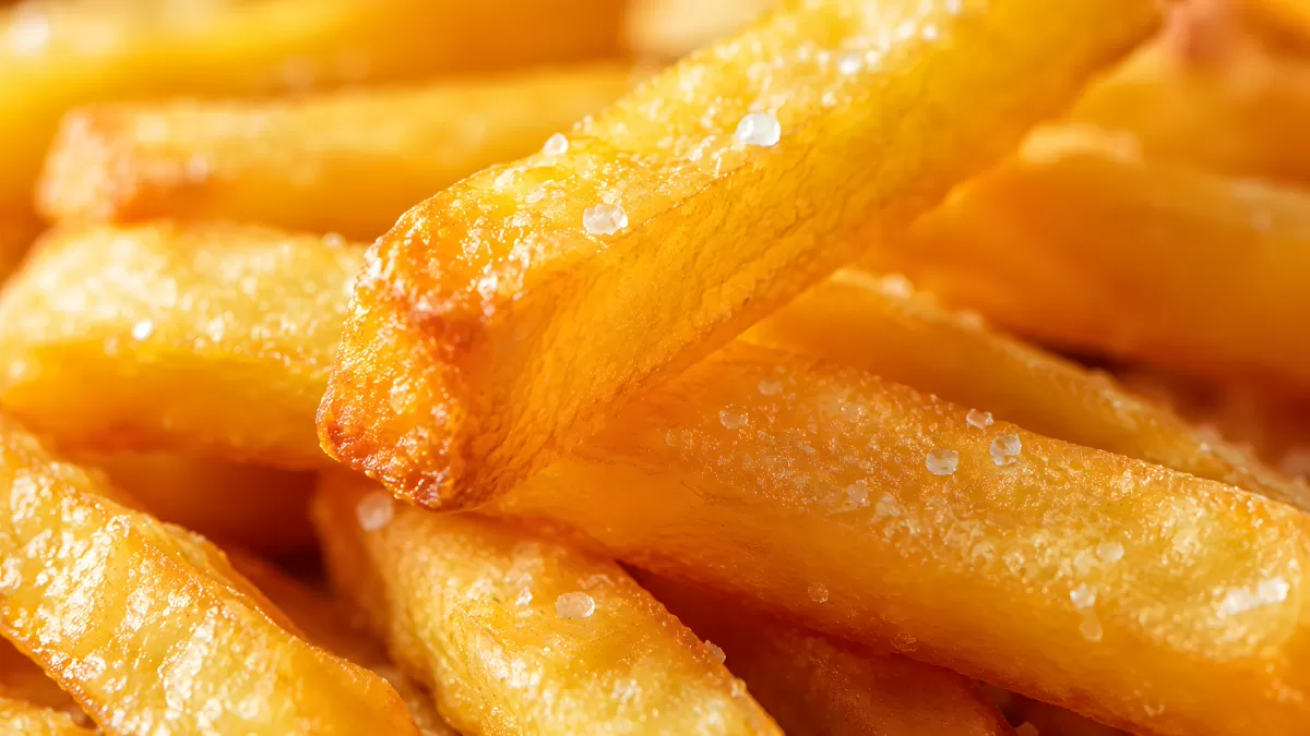 Knusprige Pommes frites mit Meersalz in Nahaufnahme