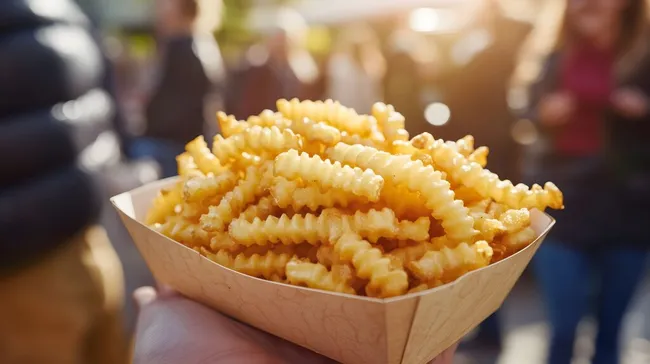 Knusprige Pommes in rustikalem Pappteller