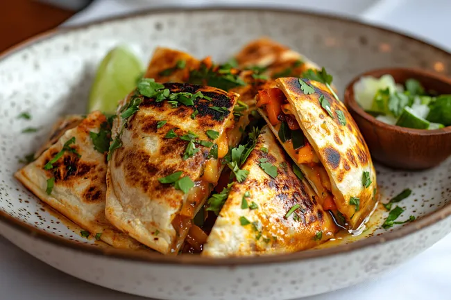 Knusprige Quesadillas mit buntem Gemüse